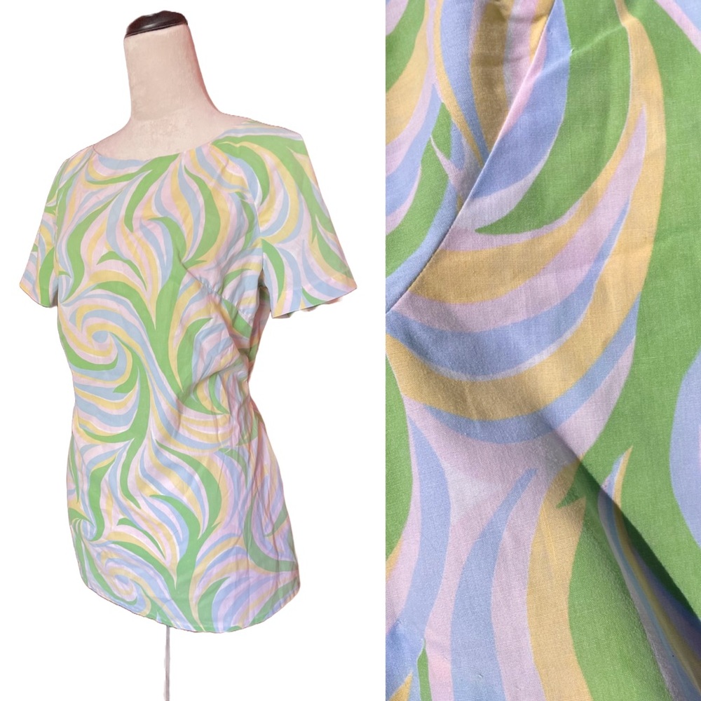 Vintage 60s 70s Homemade Psychedelic Print Tunic Top Sz M / L